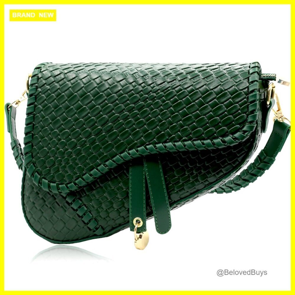 Woven Crocodile Leather Shoulder Bag Crossbody Satchel Clutch Purse